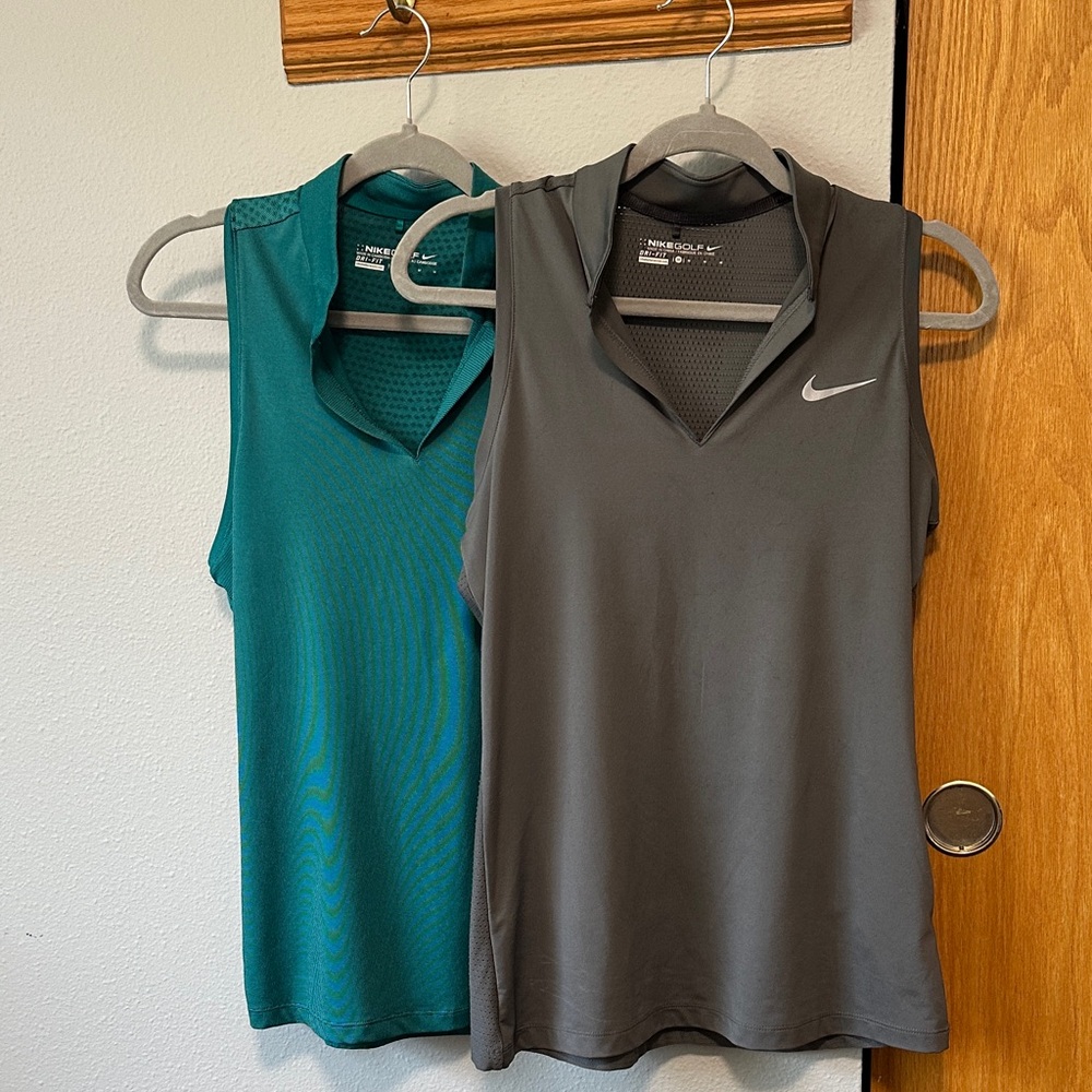 Nike Women's Sleeveless V-Neck Golf Polo Tanks  set of 2- Gray and Teal
